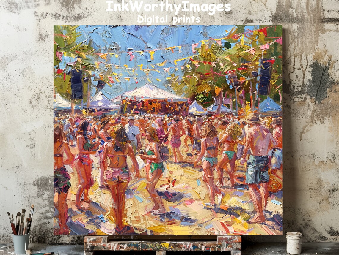 Lively Beach Festival, Vibrant Seaside Celebration Art