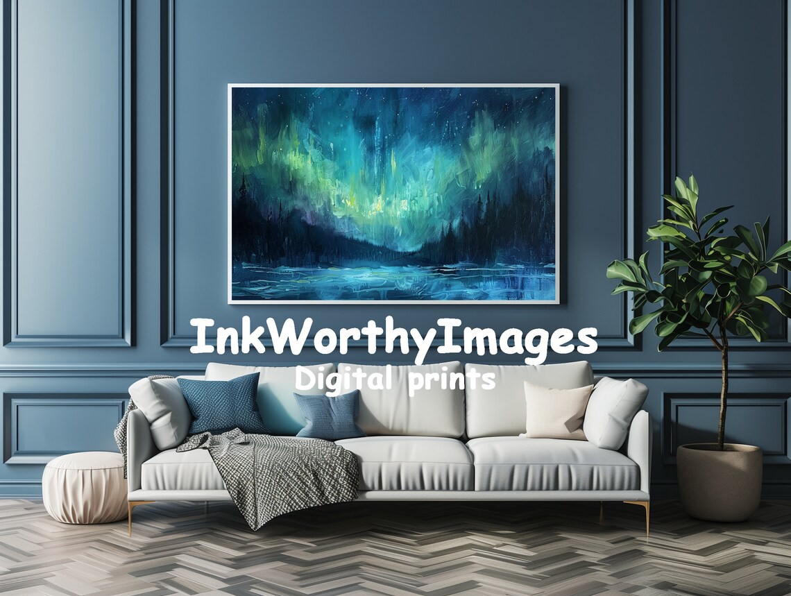 Northern Lights Aurora Borealis Painting, Abstract Night Sky - Image 4
