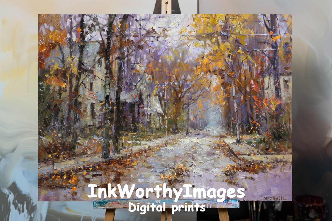 Rainy Autumn Street Impressionist Landscape