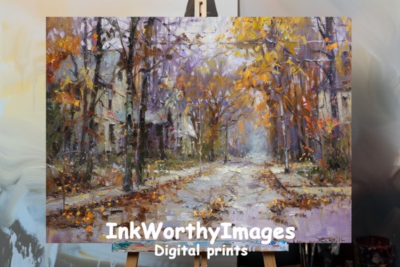 Rainy Autumn Street Impressionist Landscape