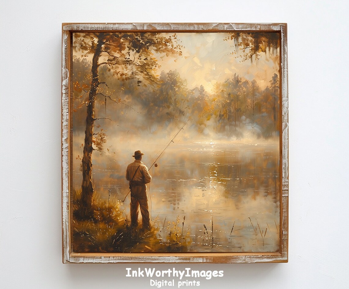 Peaceful Fishing Scene, Serene Lakeside Morning - Image 6