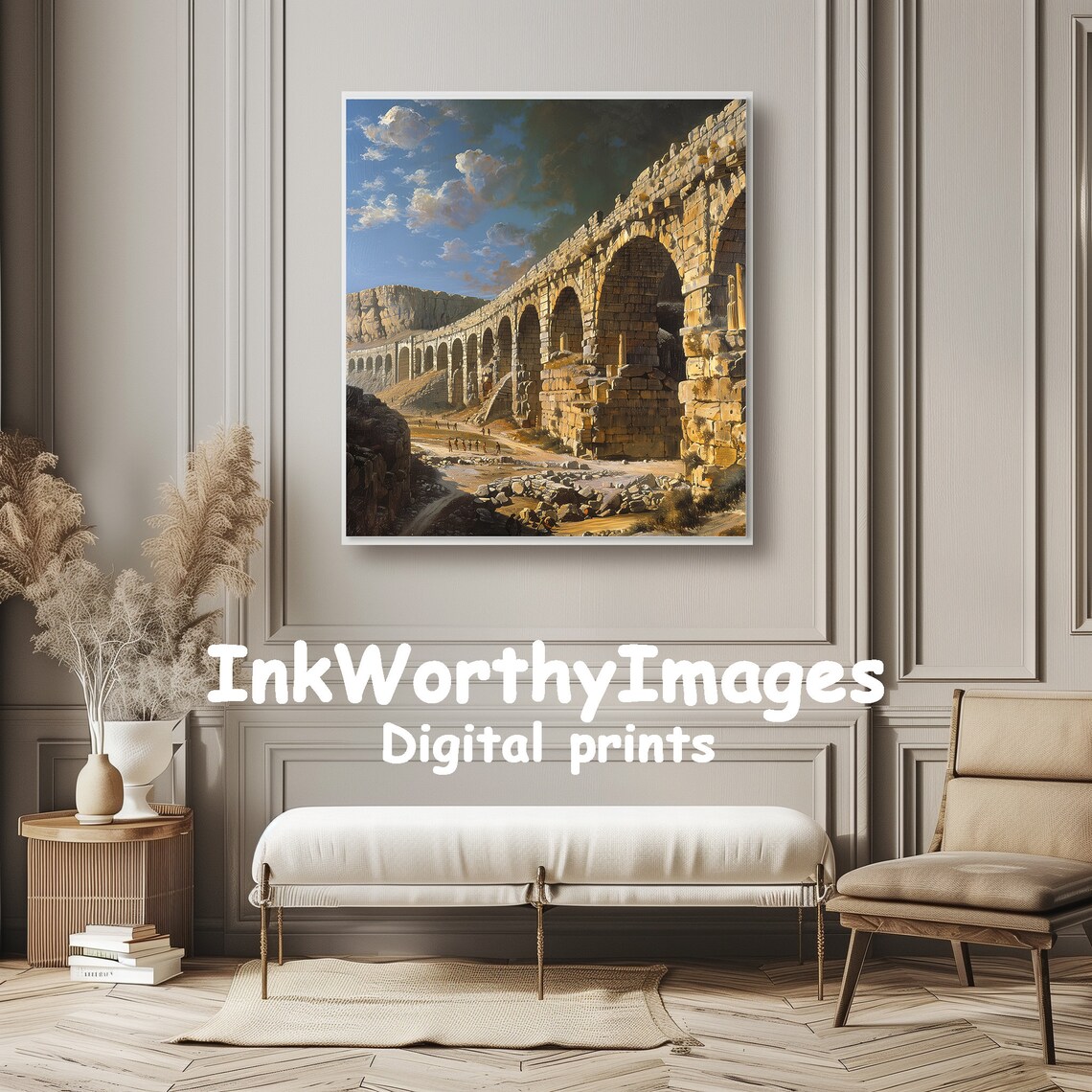 Ancient Roman Aqueduct, Historical Architecture Art - Image 6