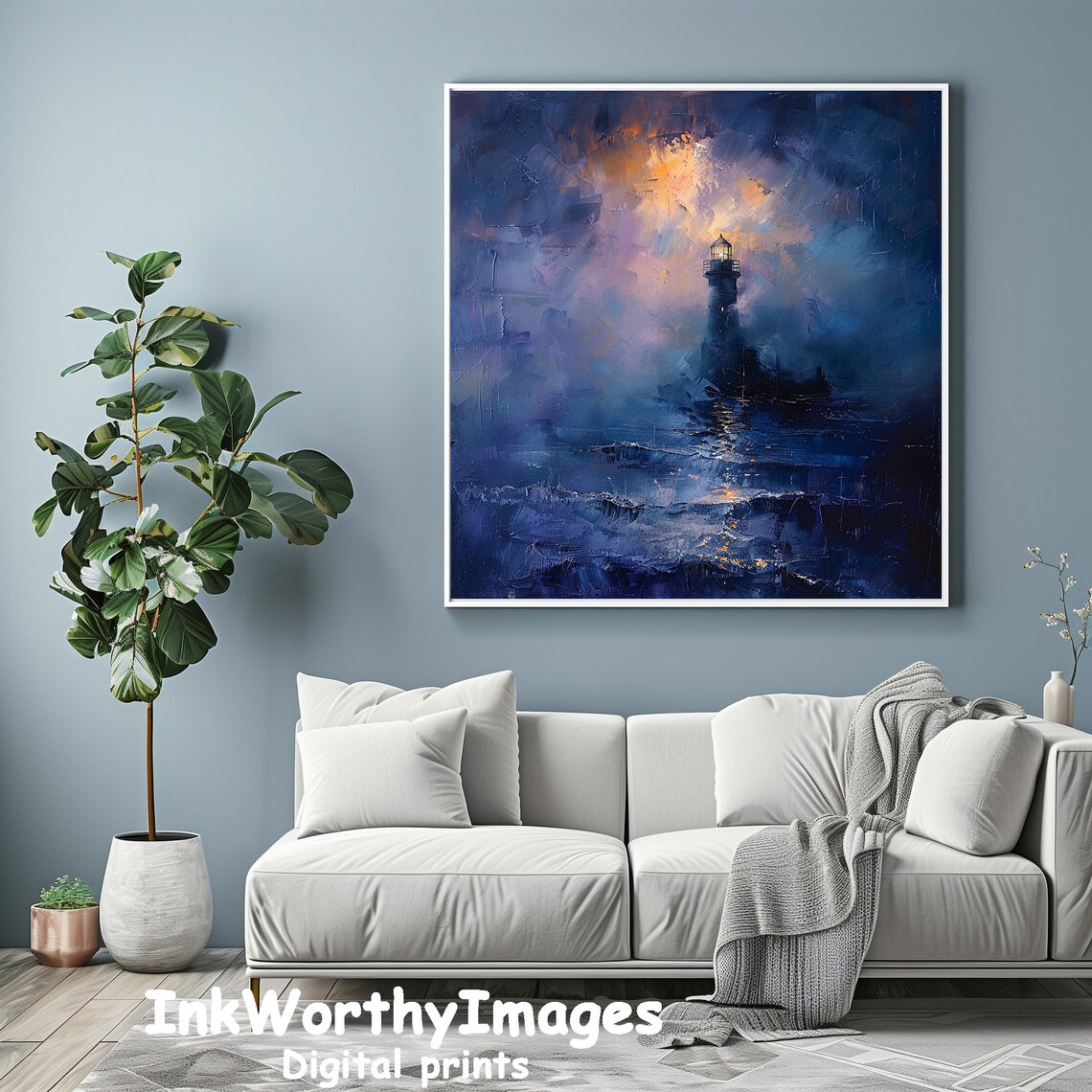 Mystic Lighthouse Glow, Atmospheric Coastal Art - Image 4