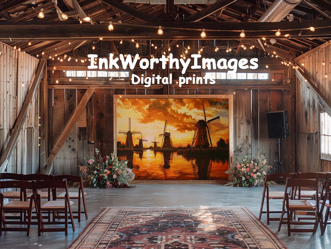 Golden Windmill Sunset, Dutch Windmills Landscape - Image 6