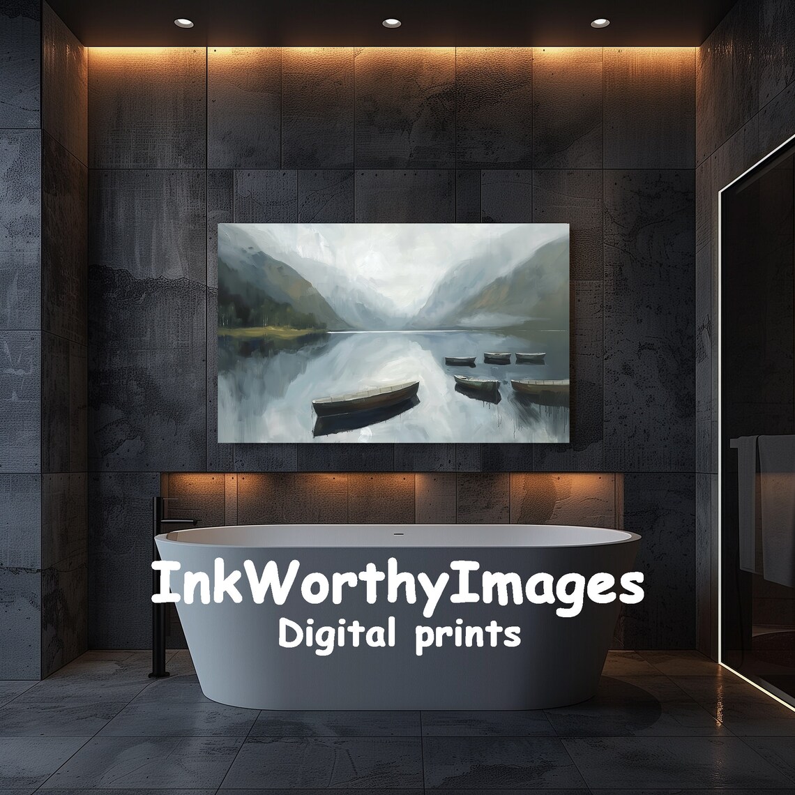 Peaceful Mountain Lake Painting, Serene Landscape - Image 5