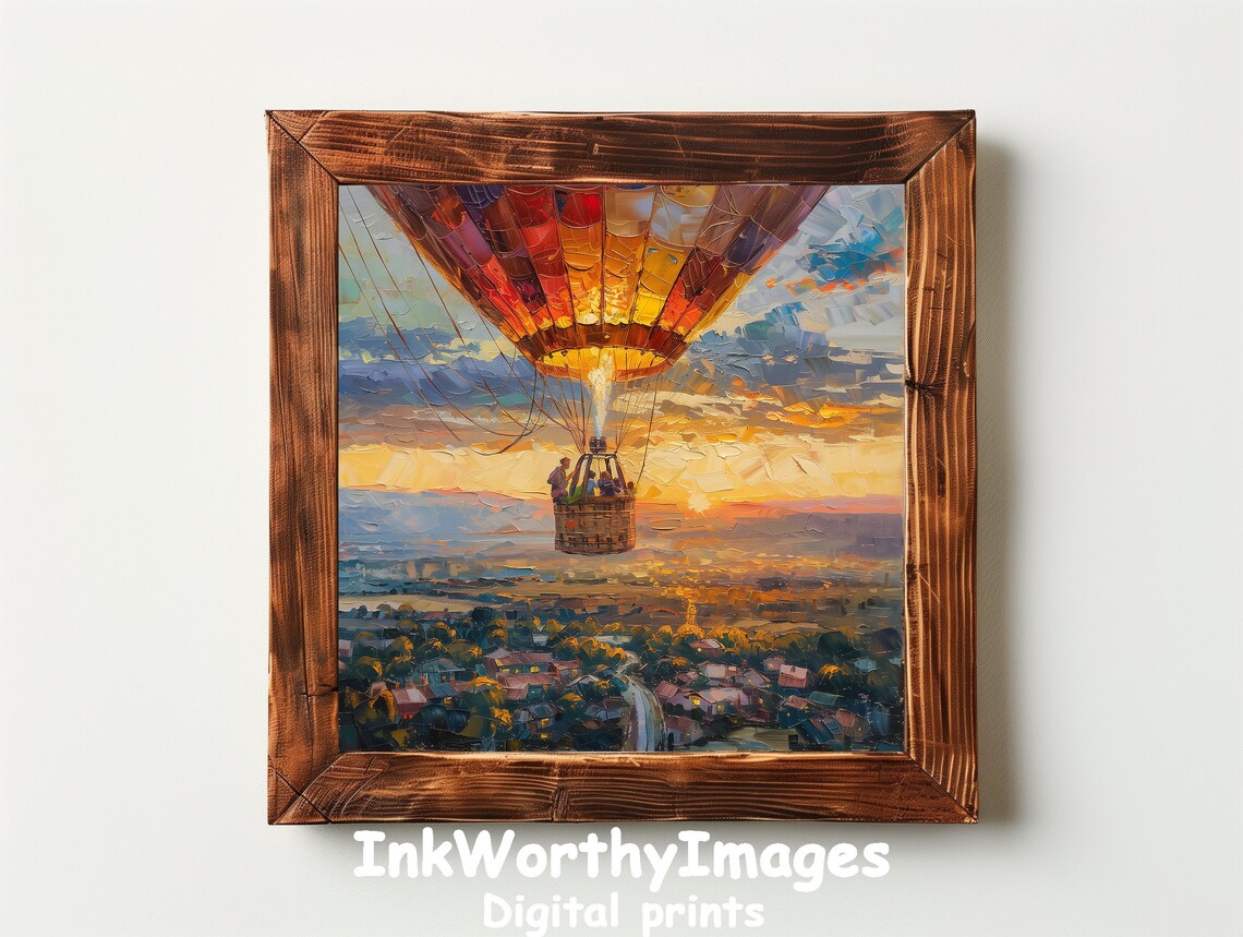 Hot Air Balloon at Sunset, Modern Landscape Art - Image 2