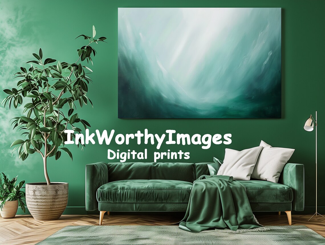 Abstract Green Wave Painting, Minimalist Ocean Art - Image 2