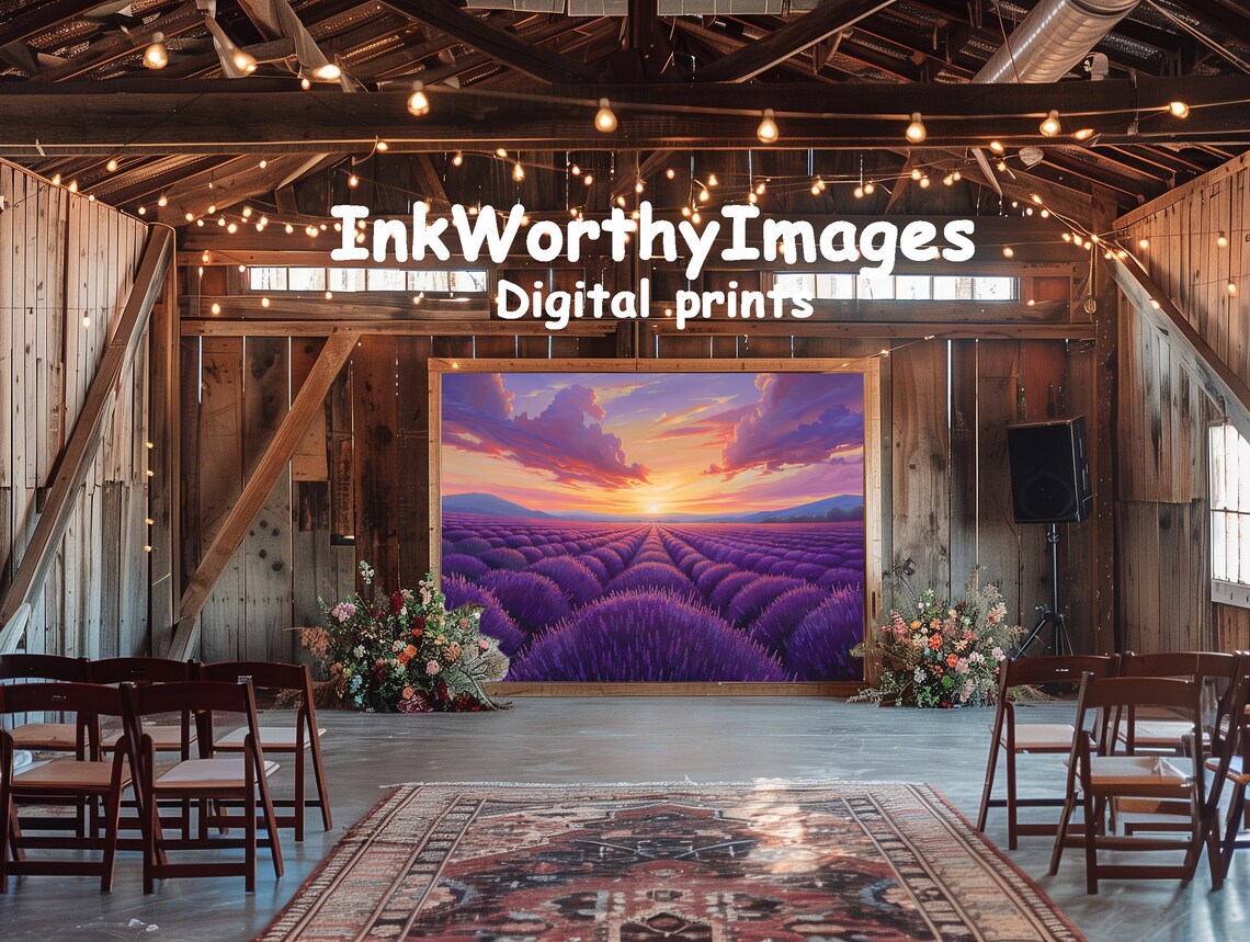 Lavender Fields At Sunset Landscape Painting - Image 6
