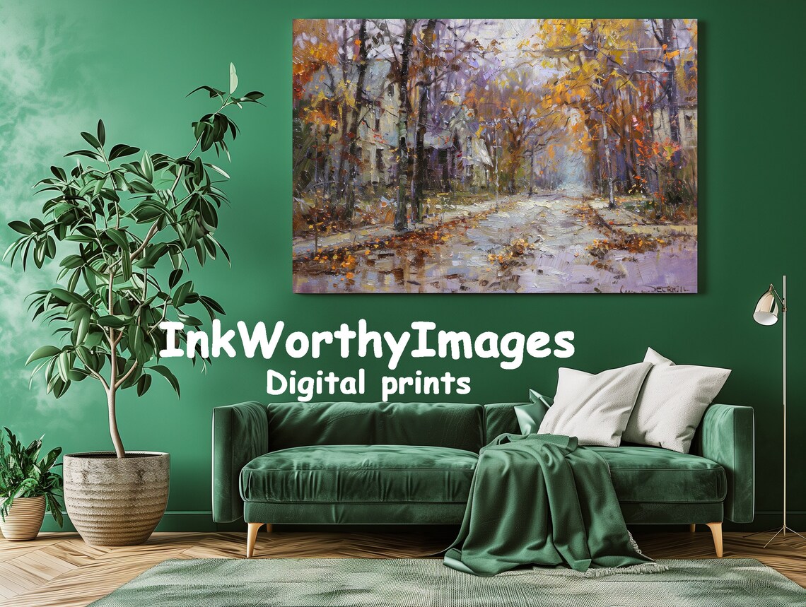 Rainy Autumn Street Impressionist Landscape - Image 2