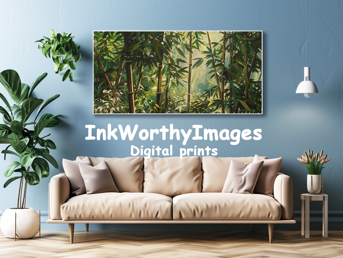 Sunlit Bamboo Forest, Tranquil Nature Scene Art - Image 4