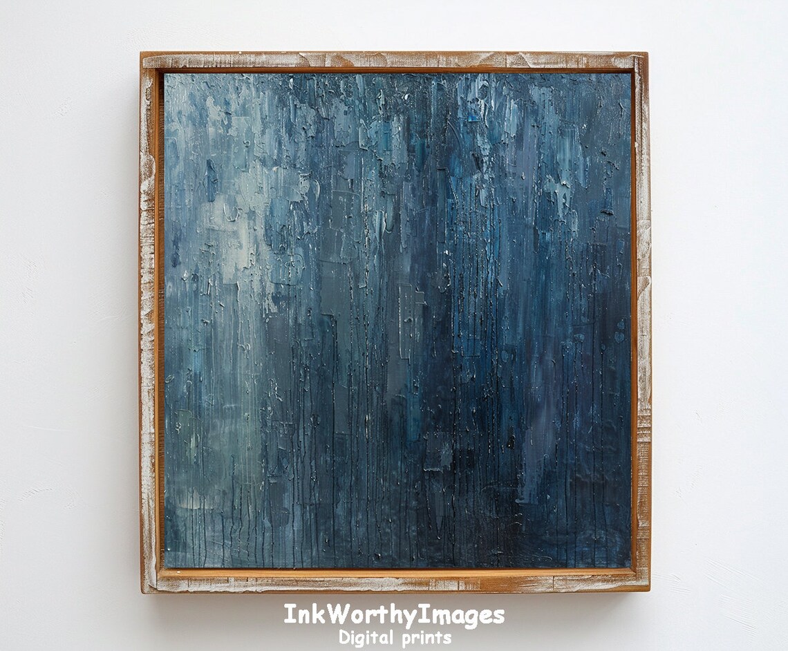 Deep Blue Abstract Textured Monochrome Art Print - Image 6
