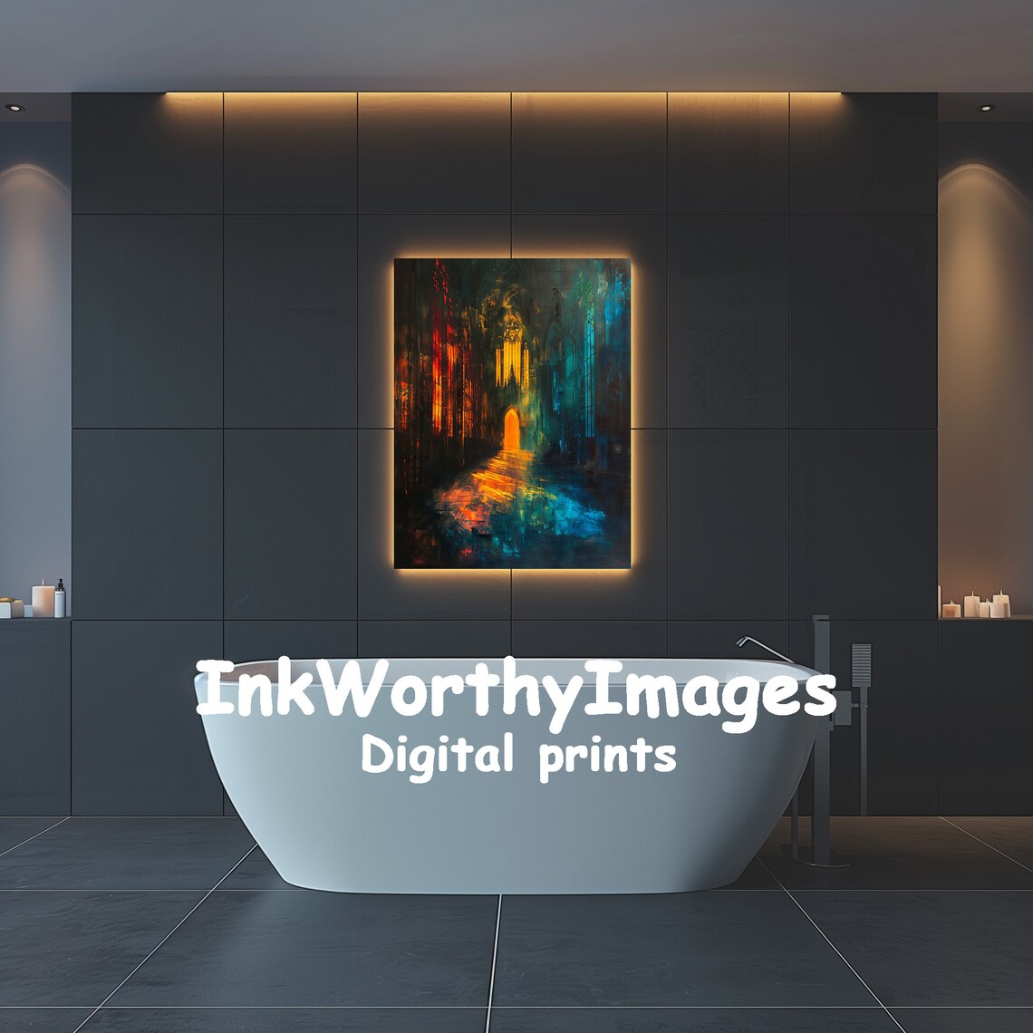 Gothic Cathedral Interior, Mystical Light Art Print - Image 5