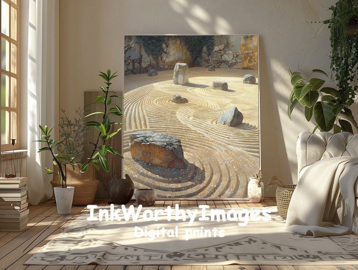 Zen Garden Landscape, Japanese Rock Garden Art - Image 2