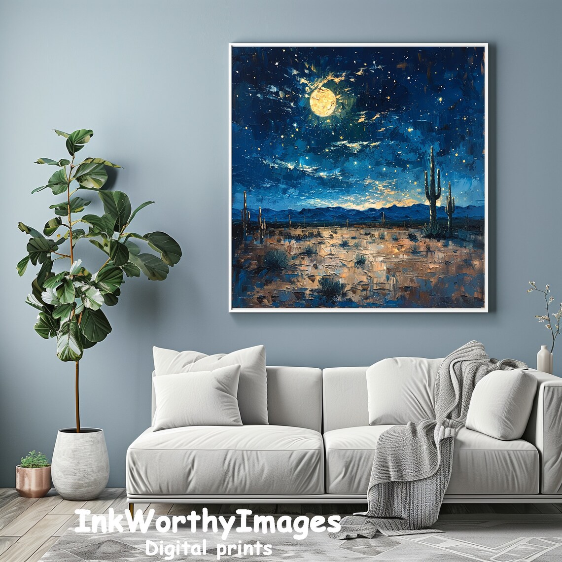 Desert Moonlit Night, Serene Southwestern Landscape - Image 4