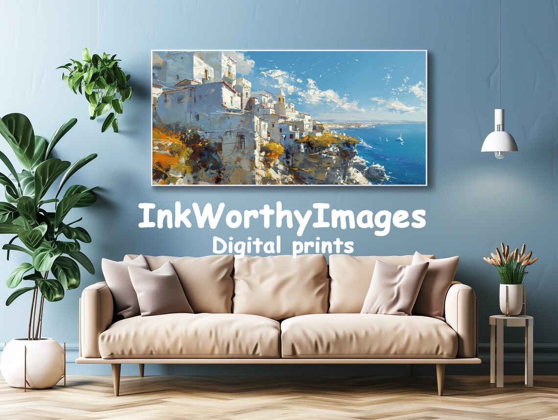 Mediterranean Cliffside Village Travel Decor, Scenic Art Print - Image 4