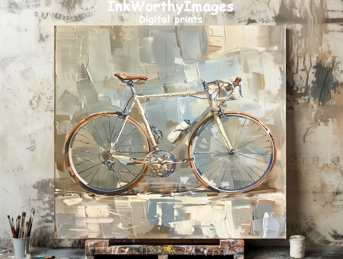 Vintage Bicycle Painting, Modern Abstract Art