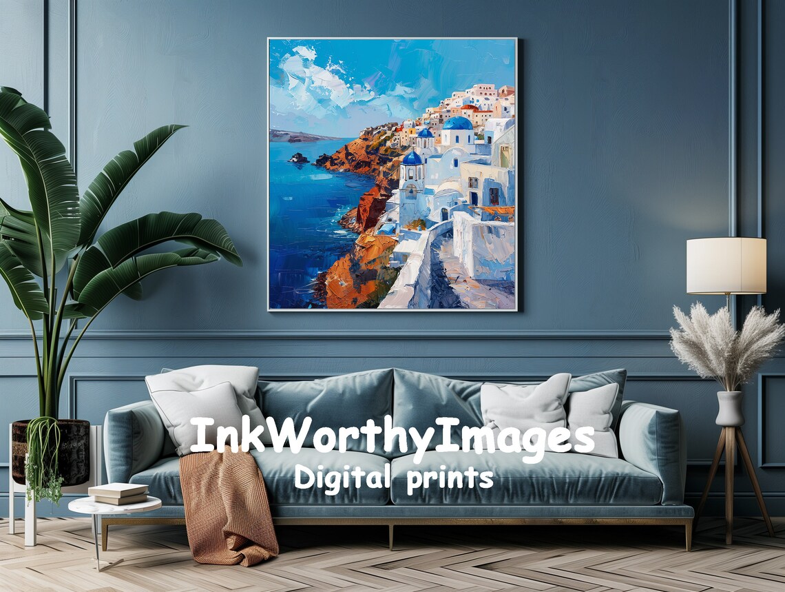 Santorini Coastline Travel Poster, Greek Island Scene - Image 2