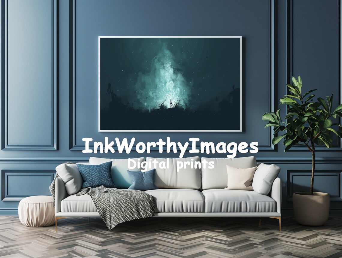 Mystical Desert Night Cosmic Cactus Silhouette Art Print - Image 4