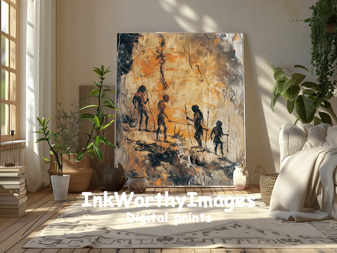 Ancient Cave Painting, Prehistoric Human Figures Art Print - Image 5