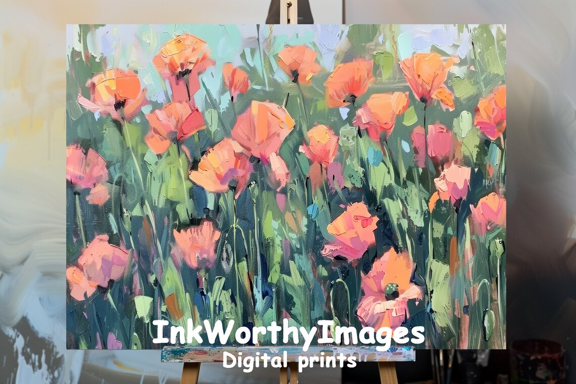 Abstract Poppy Field, Vibrant Nature Landscape
