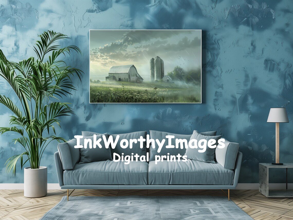 Rustic Farm Scene - Farmhouse Morning Landscape - Image 2