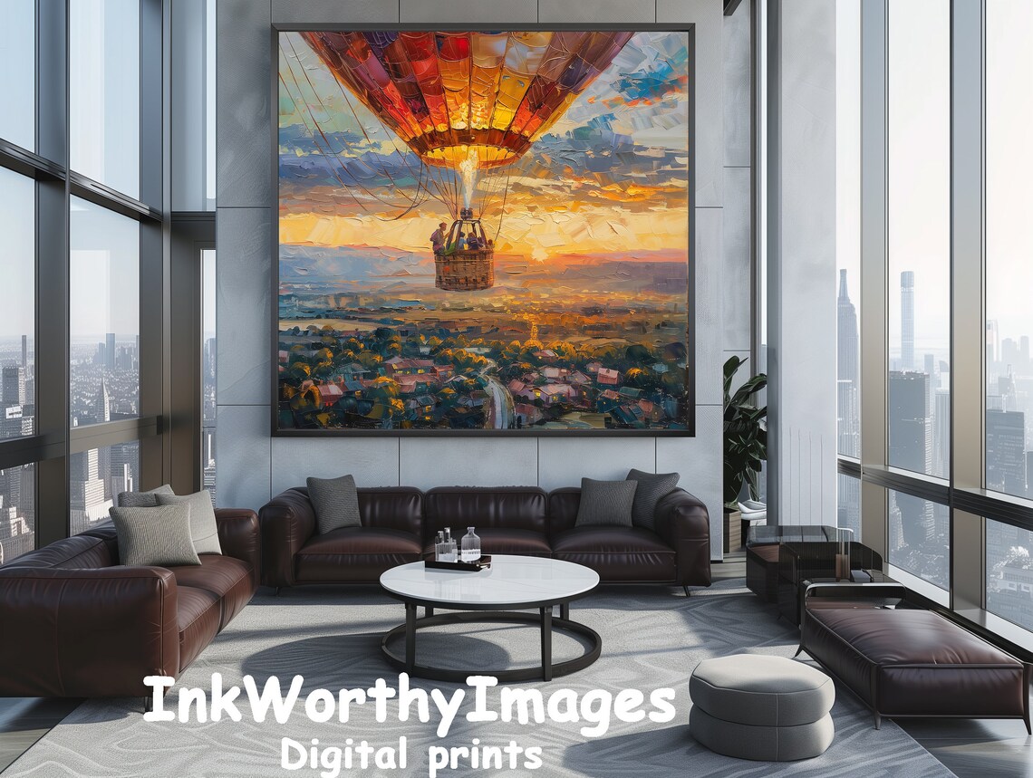 Hot Air Balloon at Sunset, Modern Landscape Art - Image 5
