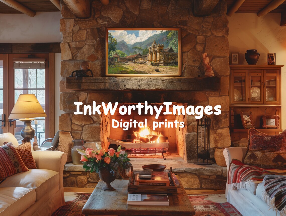 Ancient Temple Courtyard, Serene Mountain Landscape - Image 3