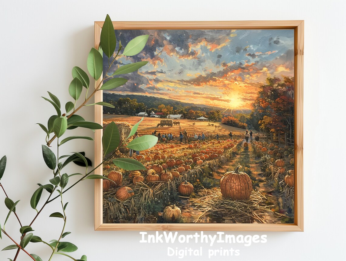 Autumn Harvest Sunset Pumpkin Patch Rustic Farm Life Art Print - Image 4