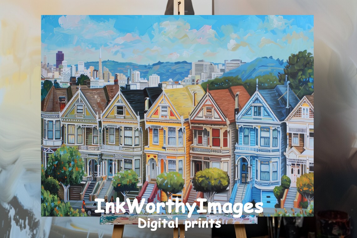 Victorian Houses San Francisco, Cityscape Art Print