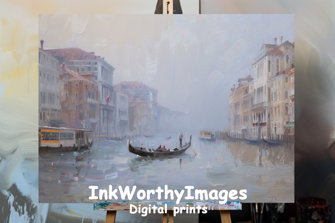 Venetian Canal Mist Gondola Journey, Watercolor Travel Decor