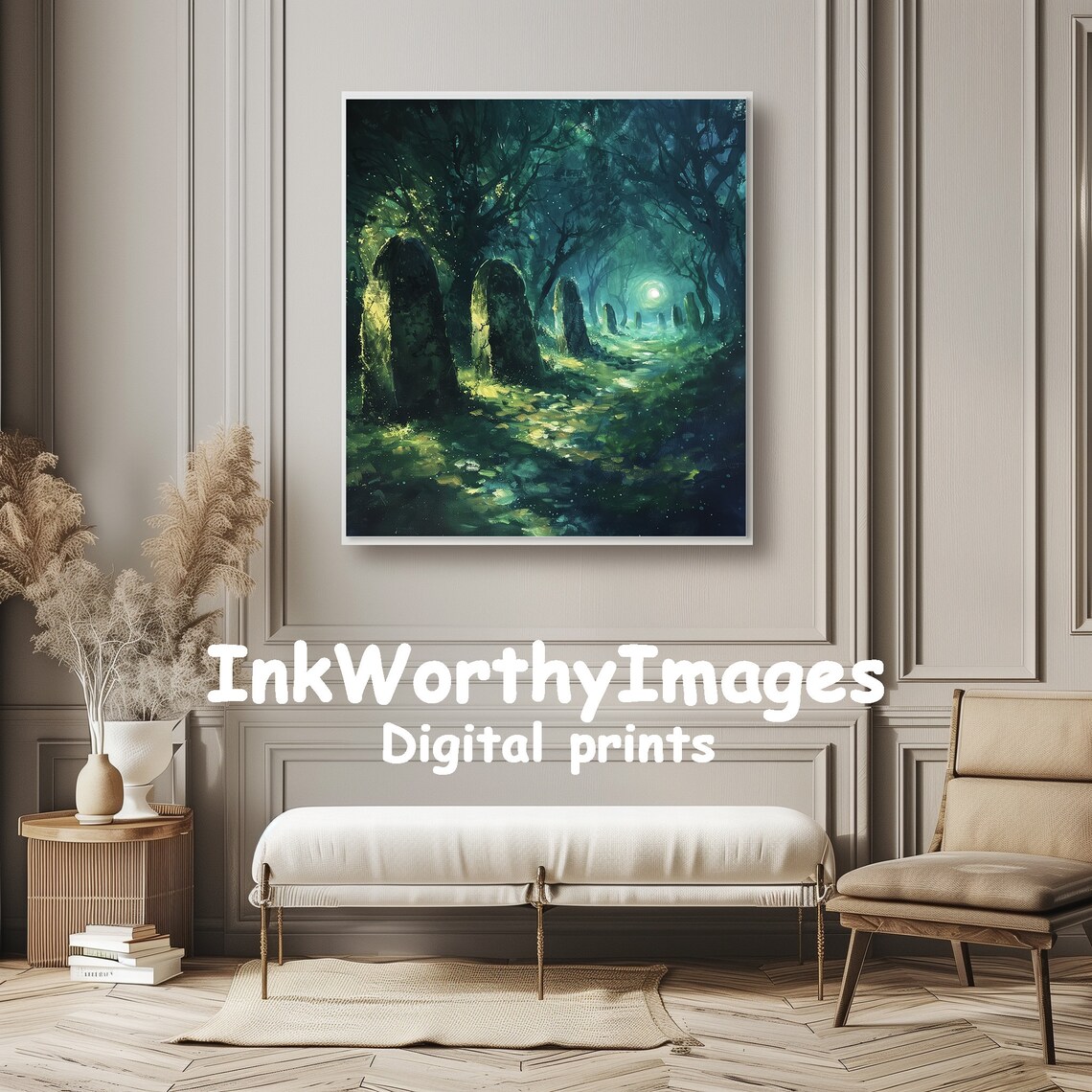 Enchanted Forest Path, Moonlit Night Fantasy Art - Image 6
