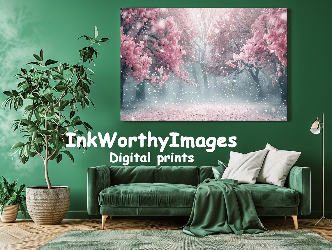 Cherry Blossom Forest In Mist, Spring Landscape Art - Image 2