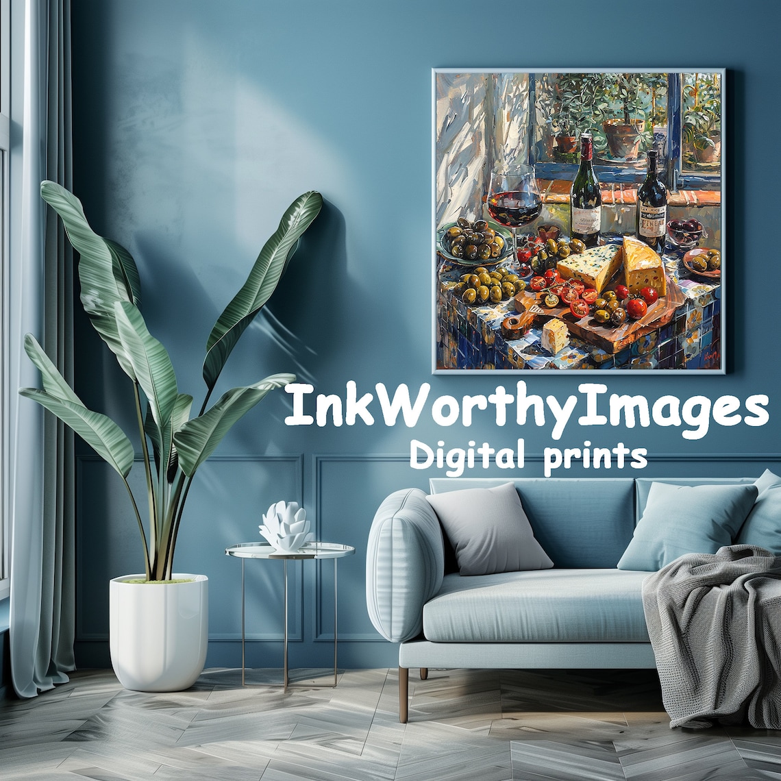 Wine And Cheese, Gourmet Still Life Art Print - Image 4