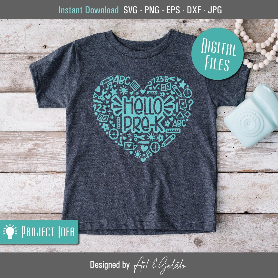 Hello Pre-K School Heart Teacher Doodle Cut File Design Poster - Image 3