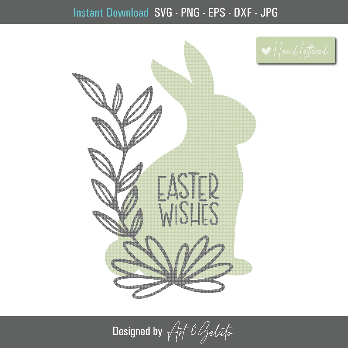 Easter Wishes Floral Green Bunny Hand Lettered Cut File Poster
