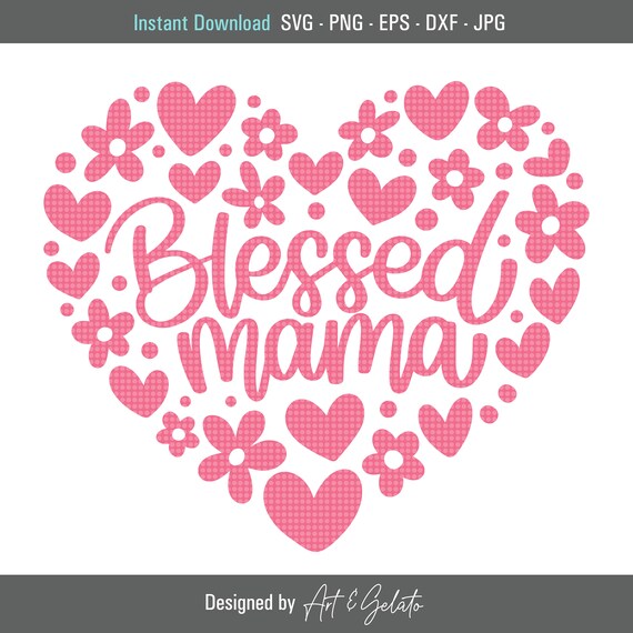 Blessed Mama Pink Floral Heart Script Mother Digital Design Poster