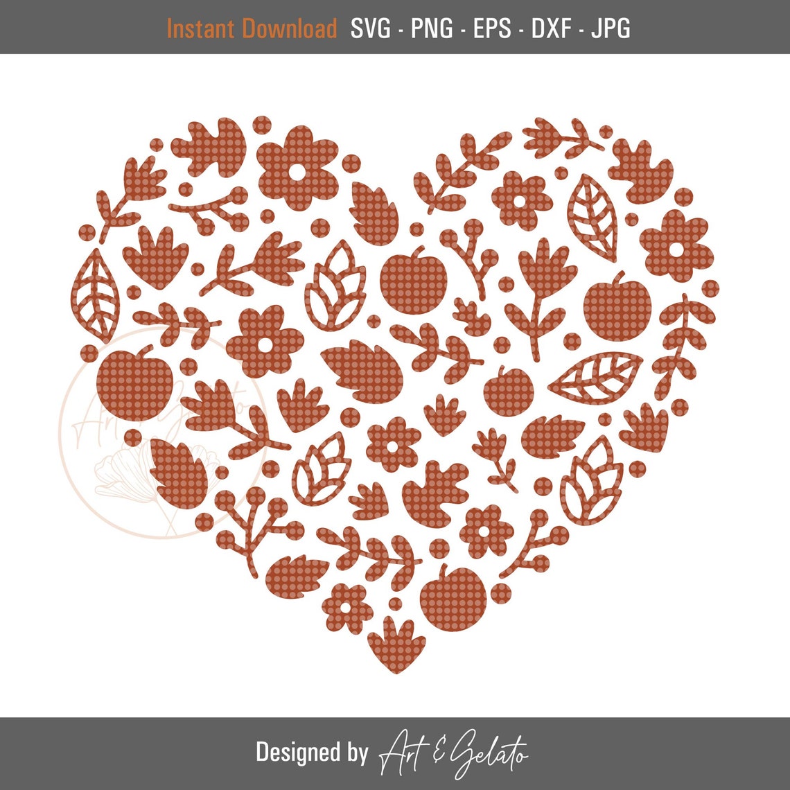 Rust Autumn Floral Heart Leaves Botanical Fall Harvest Decor Poster