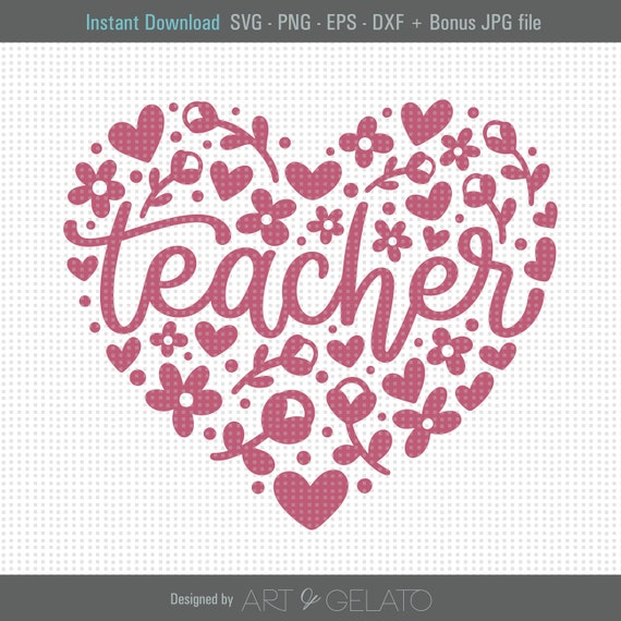 Teacher Floral Heart Art Print, Best Teacher Ever
