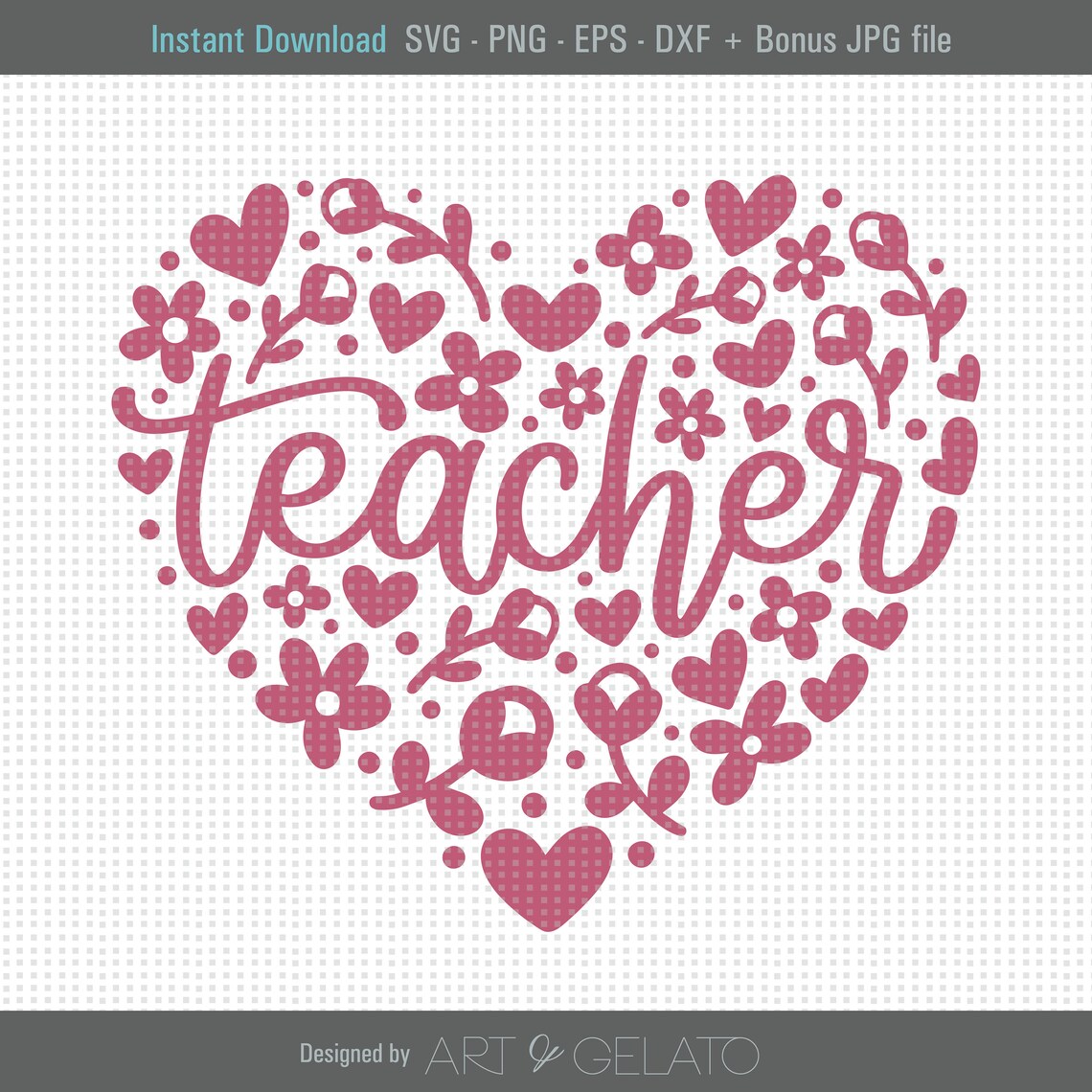Teacher Floral Heart Art Print, Best Teacher Ever