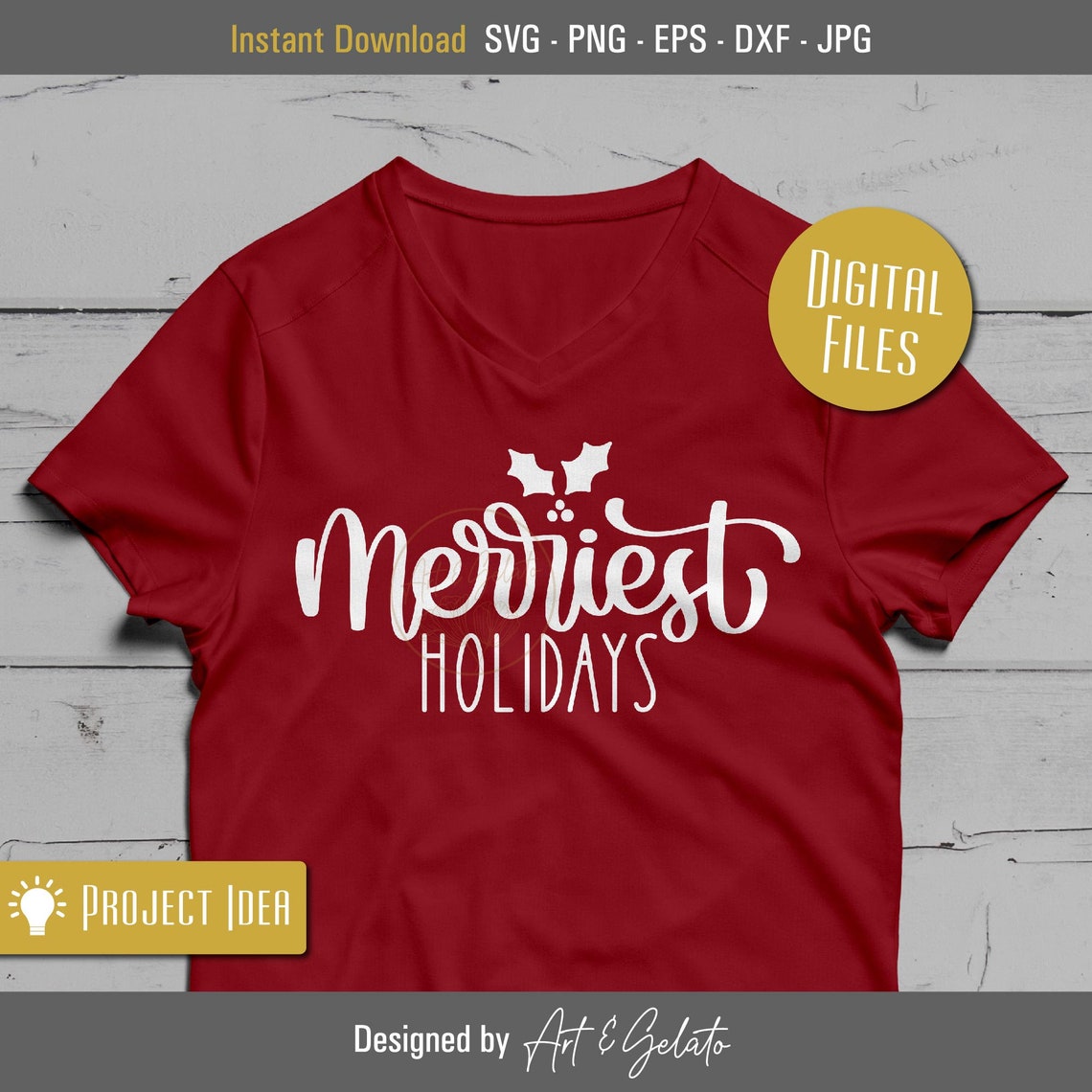 Merriest Holidays Red Script Holly Christmas Cut File Poster - Image 3