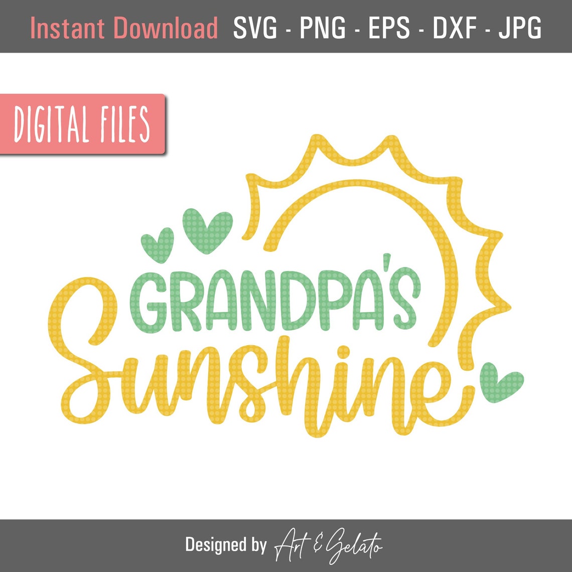 Grandpa's Sunshine Yellow Summer Sun Hearts Cut File Design Poster