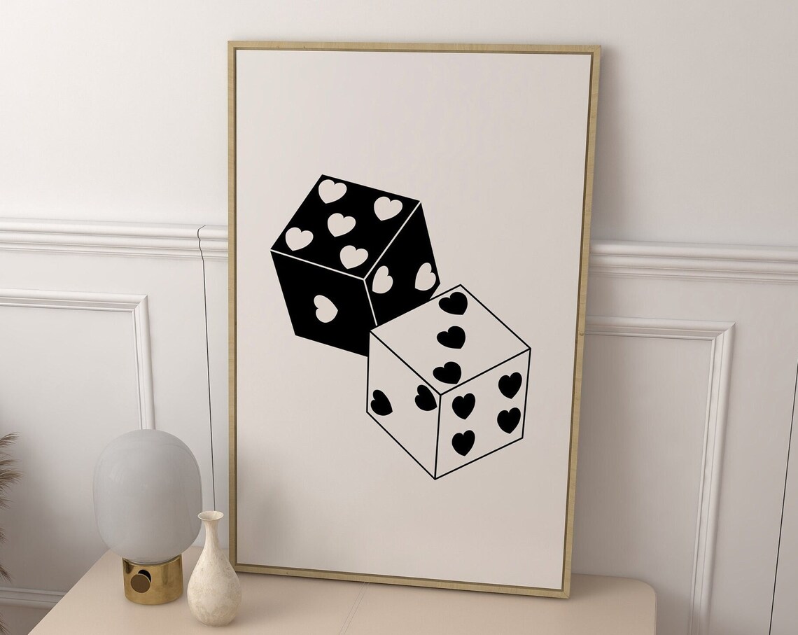 Black And White Dice Art Print, Trendy Aesthetic