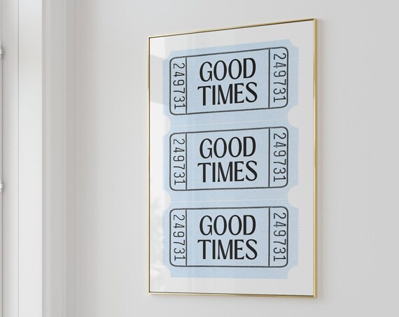 Blue Good Times Retro Ticket Trio Preppy Aesthetic Wall Poster