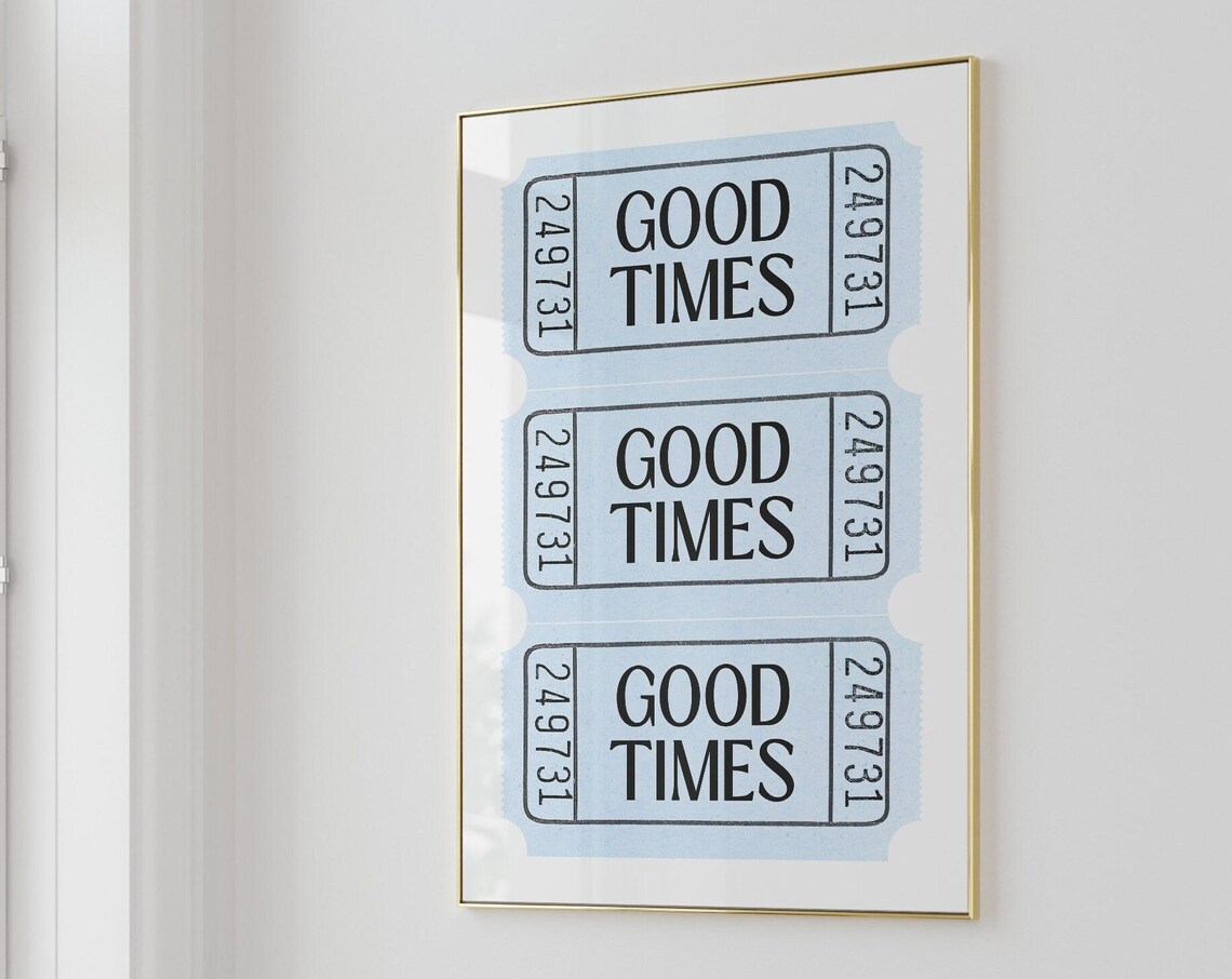 Blue Good Times Retro Ticket Trio Preppy Aesthetic Wall Poster