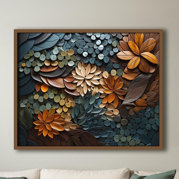 Wood Grain Abstract Boho Botanic Art Print, Living Room