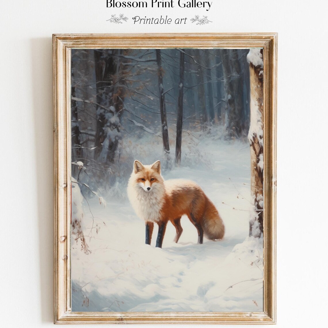 Red Fox In Snowy Winter Forest Rustic Woodland Animal Portrait Poster