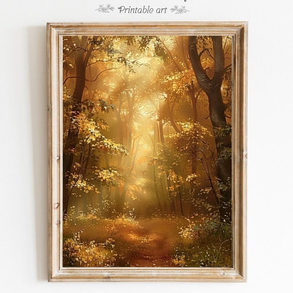 Enchanted Autumn Landscape Print Fall Path Forest Poster Rustic Fall Decor Moody Landscape Wall Art Farmhouse Decor 658