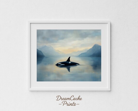 Orcas Island Poster Coastal Prints Minimalist Whale In Soft Calm Blue Ocean Scene Beachy Room Decor Products 62
