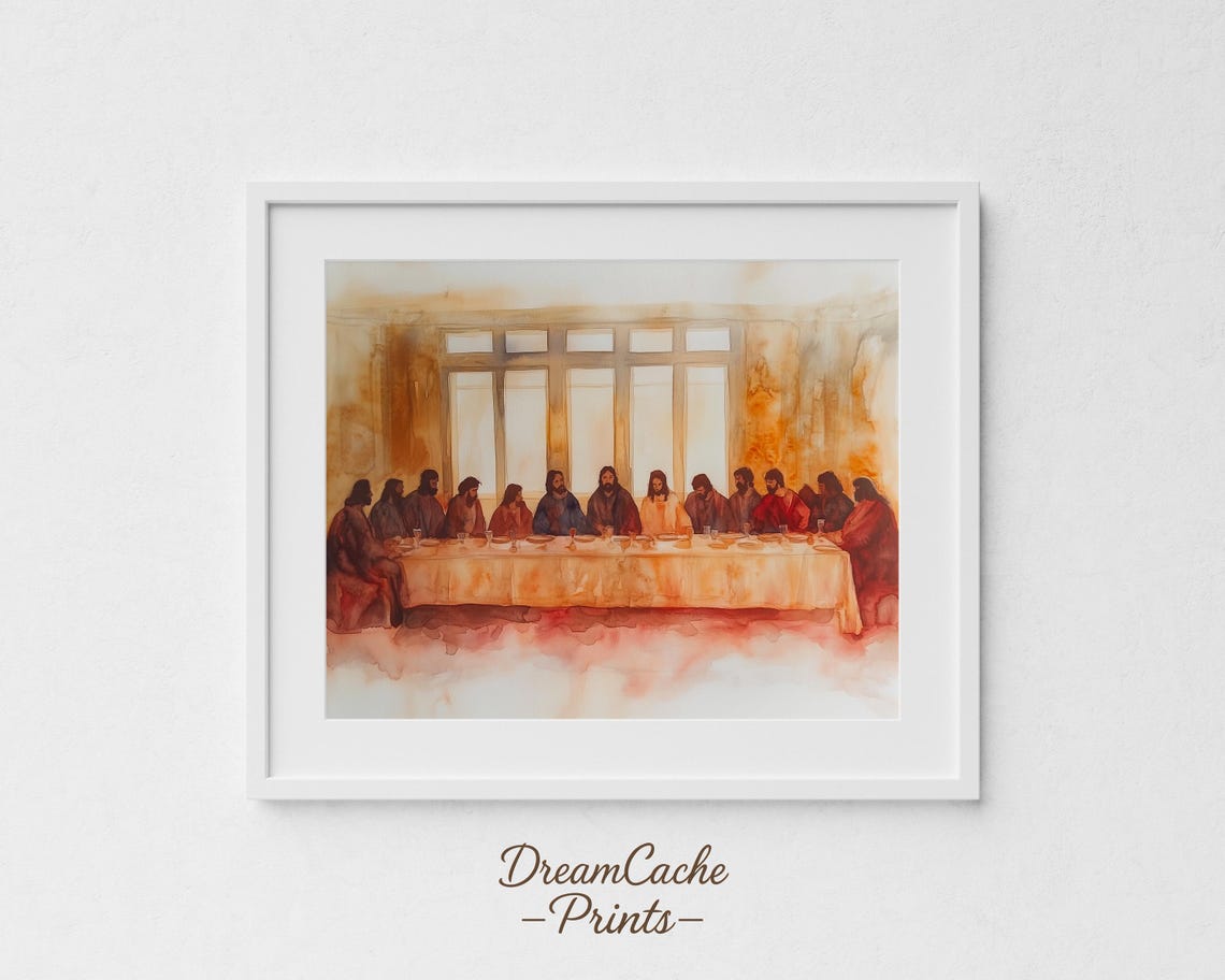 The Last Supper Warm Watercolor Christian Religious Art Poster