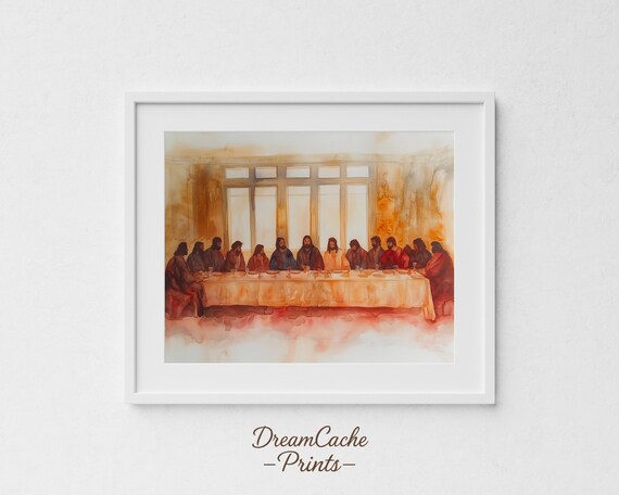The Last Supper Warm Watercolor Christian Religious Art Poster